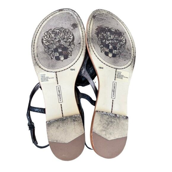 10 Vince Camuto Black Snakeskin Print Thong Sandals Flower Rhinestone Embellishm - Picture 7 of 9